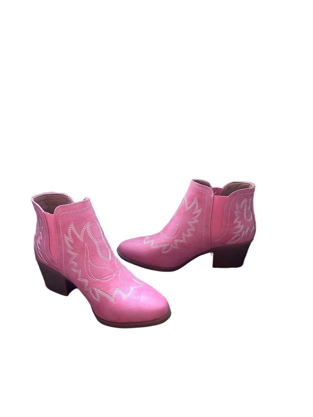 Global Win Pink Embroidered Western Ankle Boots